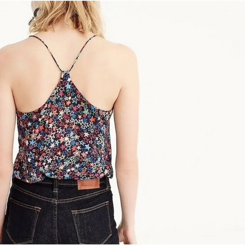 J Crew Carrie Cami Kaleidoscope Star Tank Top Y-back black H6568